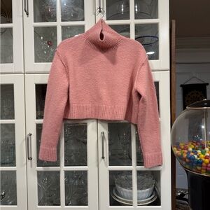 Zara Pink Cropped Turtleneck Sweater